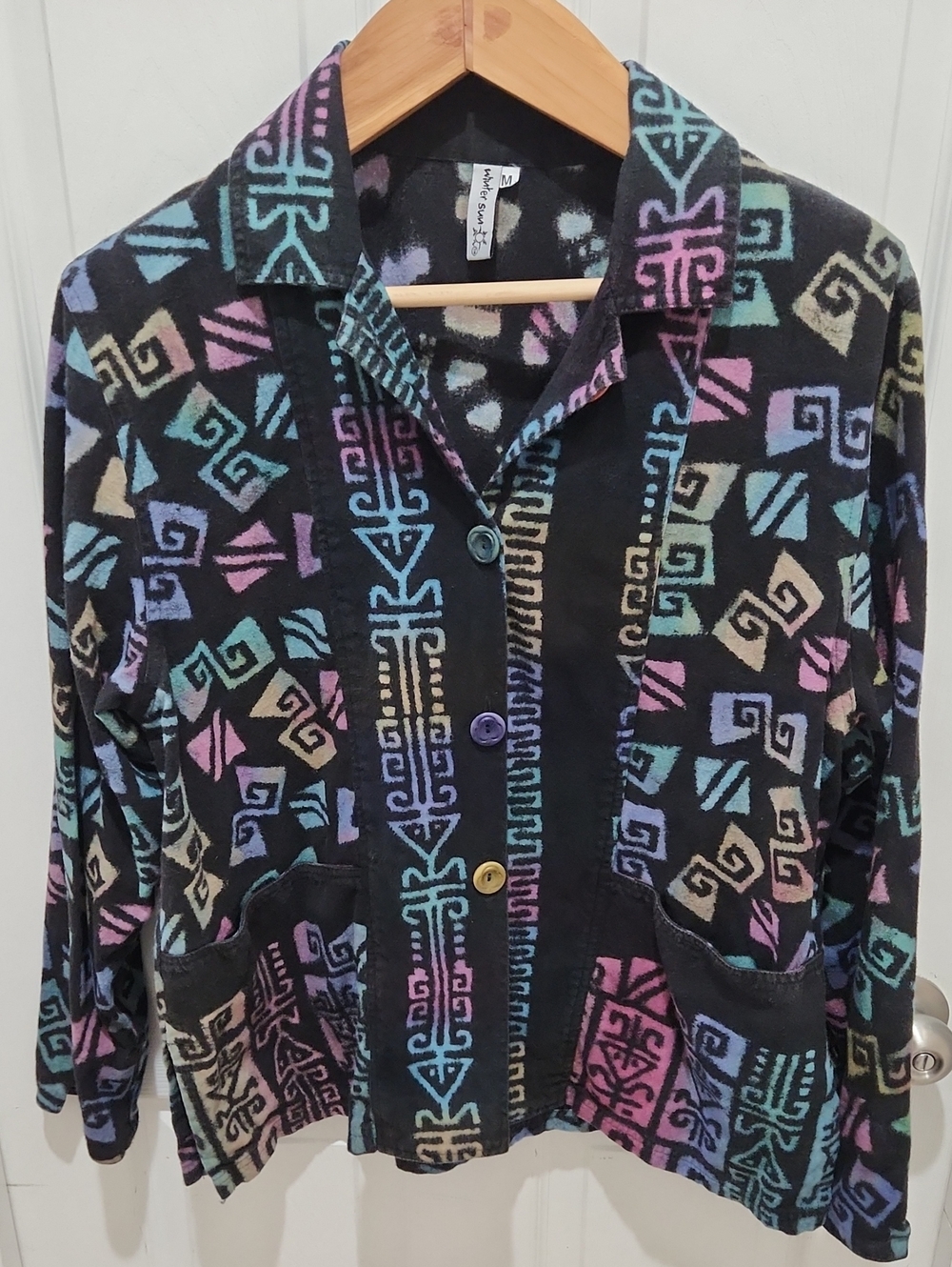 Y2K Bohemian Multicolor Patterned Jean-Style Blazer Shacket